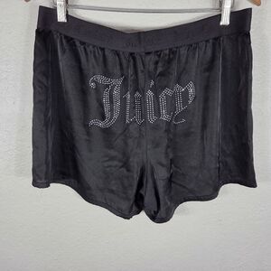 Juicy Couture Sleepwear Satin Shorts Sz XL Black Rhinestones Back Elastic Waist